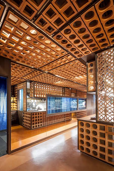 Foam ceramic blocks installed on interior walls and ceilings for architectural design