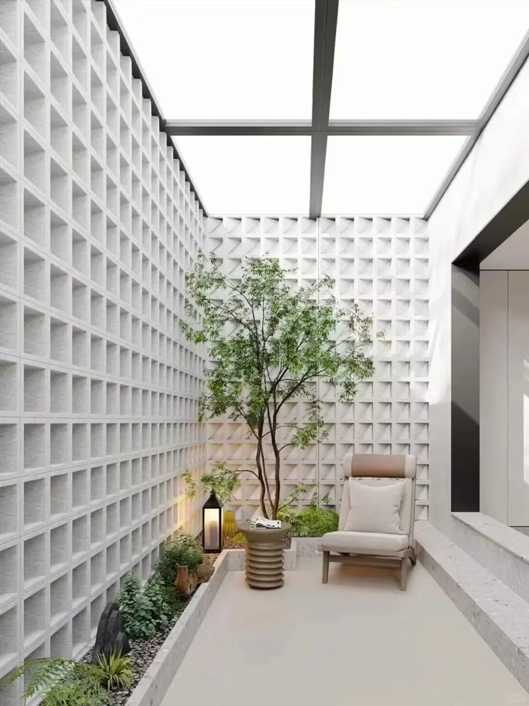 Foam ceramic blocks used for interior courtyard wall and spatial separation
