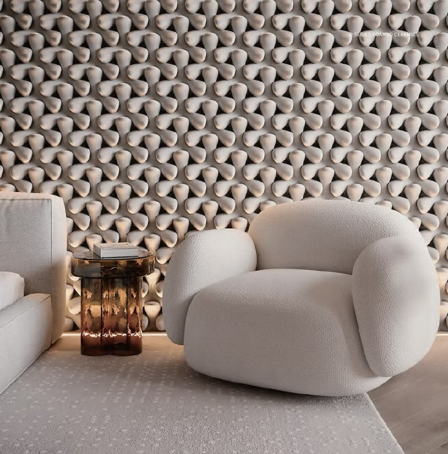 Cascade foam ceramic 3D wall blocks used on an interior feature wall with sculptural texture
