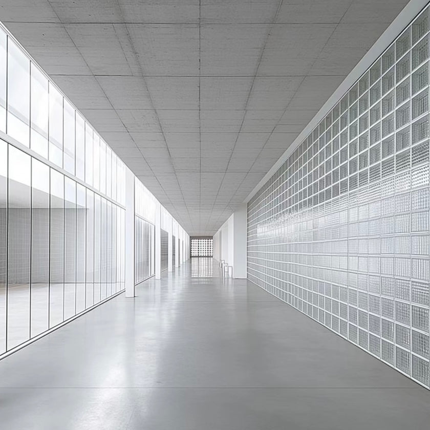 Glass block wall corridor using Square Crystal Brick for interior architectural space