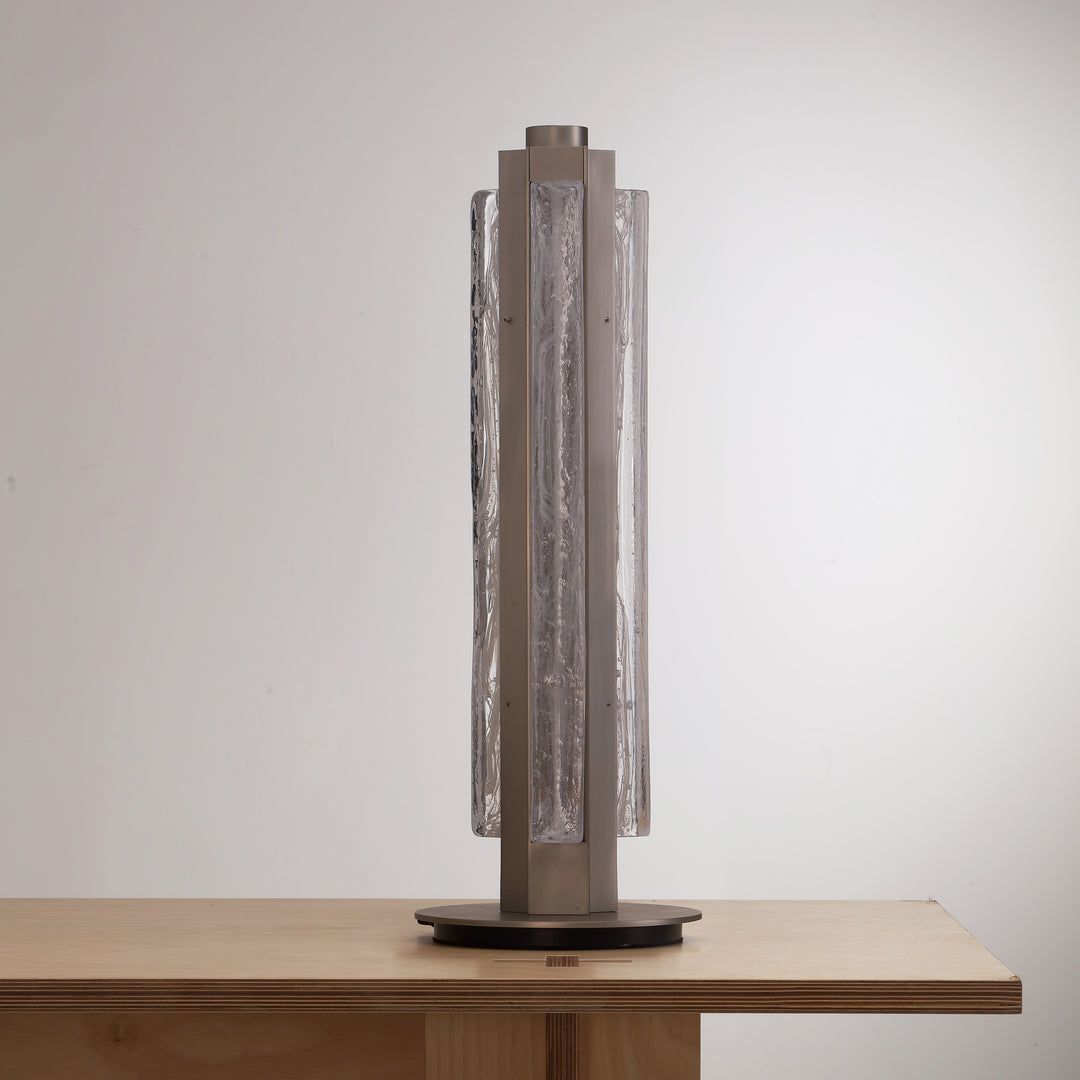 Hand-blown textured glass table lamp with vertical trio design, Running Water Trio