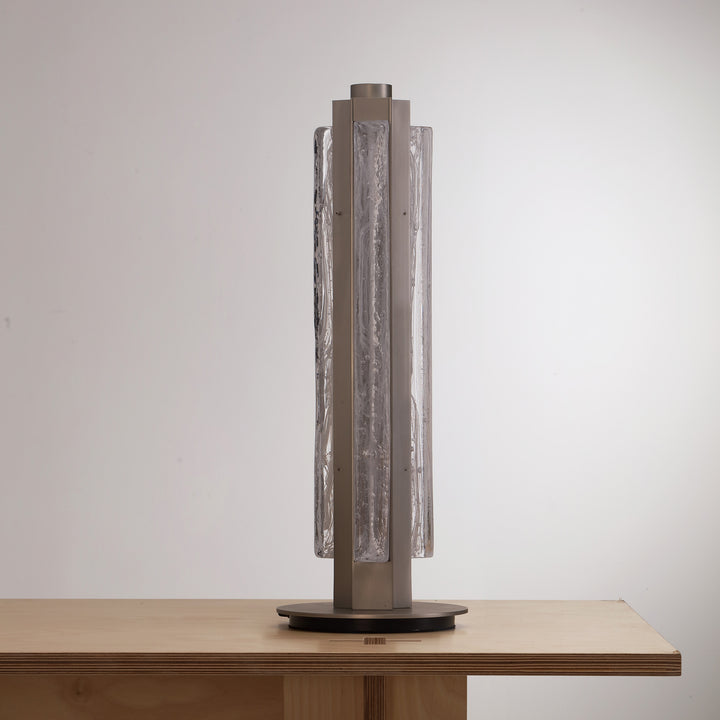 Hand-blown textured glass table lamp with vertical trio design, Running Water Trio