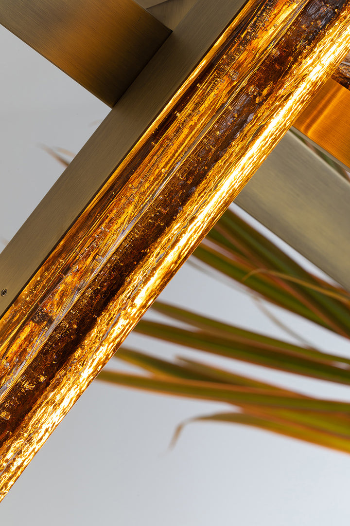 Close-up of gold-toned glass and lighting detail, Running Water 3