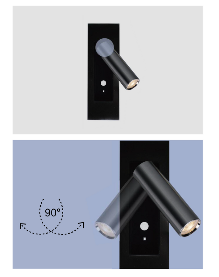 diagram showing functions of grandview bedside reading light black modern led wall reading lamp with hidden switch and adjustable head