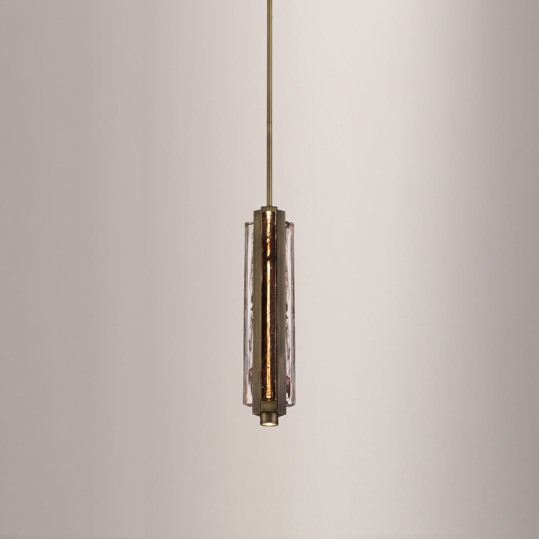 Hand-blown glass pendant light with textured glass, Running Water trio design for modern interior lighting