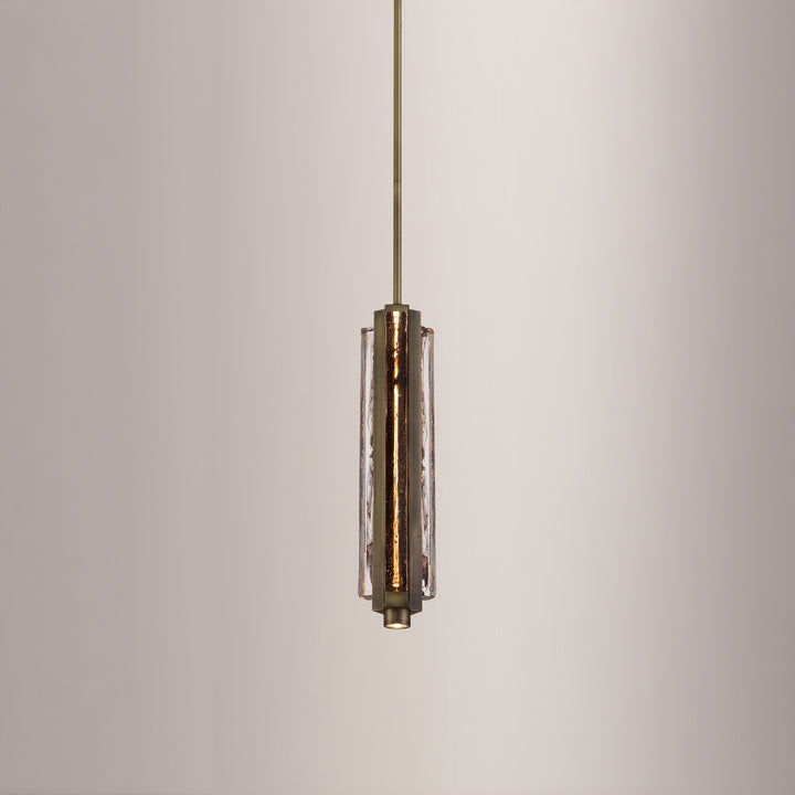 Hand-blown glass pendant light with textured glass, Running Water trio design for modern interior lighting
