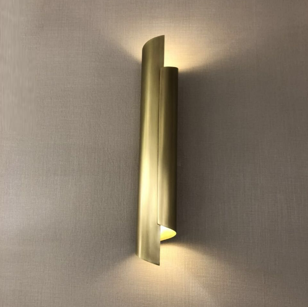 Helix Brass Wall Lamp side view modern brass wall sconce slim vertical lighting for contemporary interiors