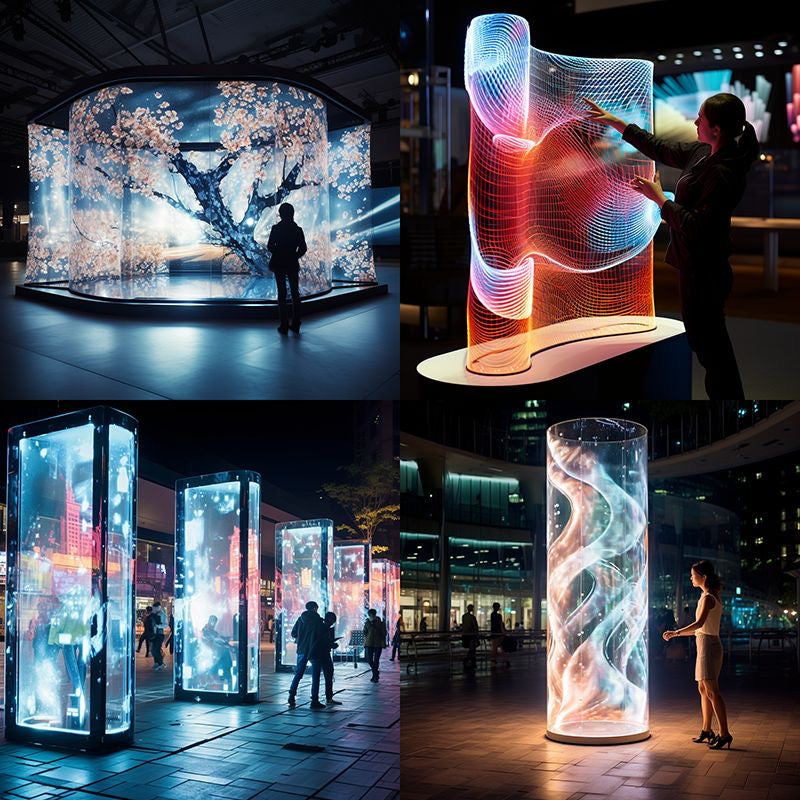 Holographic LED Display used for transparent digital art installations, exhibition displays and immersive visual experiences