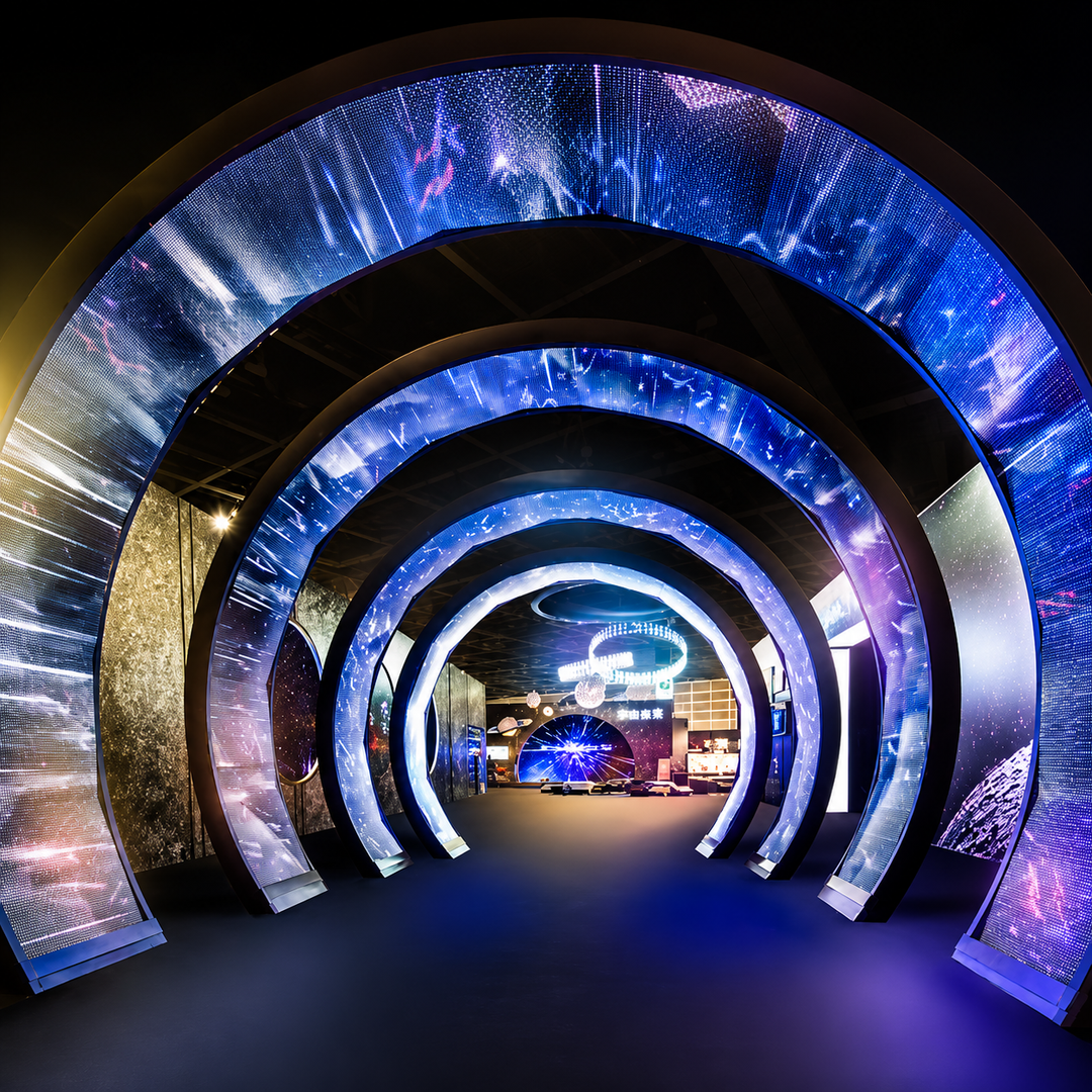 Immersive LED tunnel display creating a digital experience environment