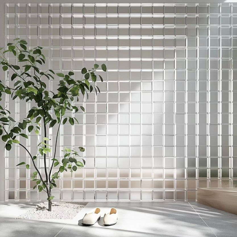 Interior feature wall made from Square Crystal Brick glass blocks