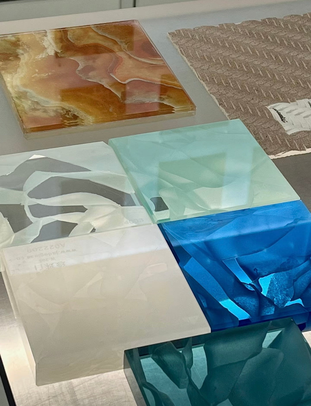 Decorative jade glass panels displaying multiple colour and texture options