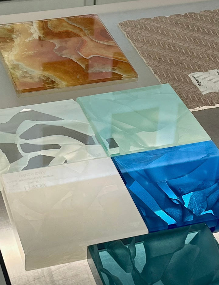 Decorative jade glass panels displaying multiple colour and texture options