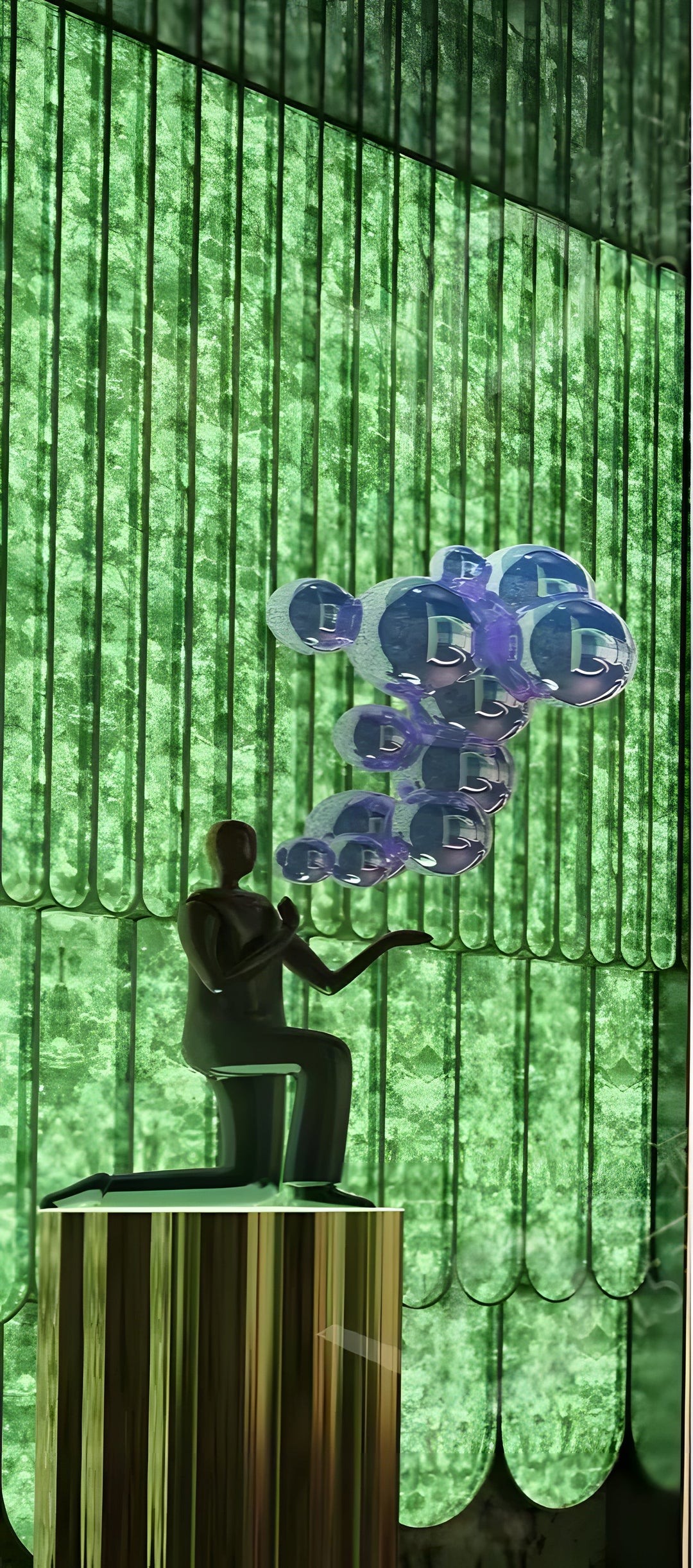 Decorative jade glass wall panel used in a luxury interior design setting