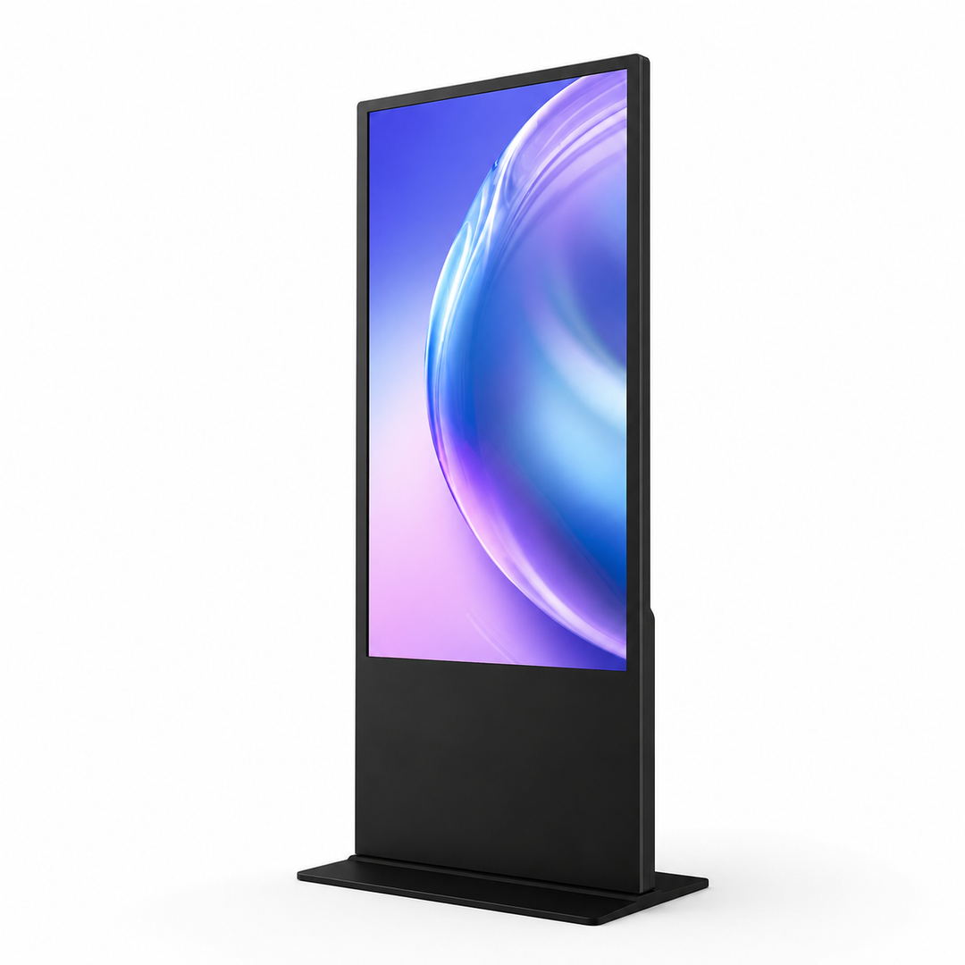Freestanding LCD Digital Poster Display with portrait 4K commercial screen and floor standing base