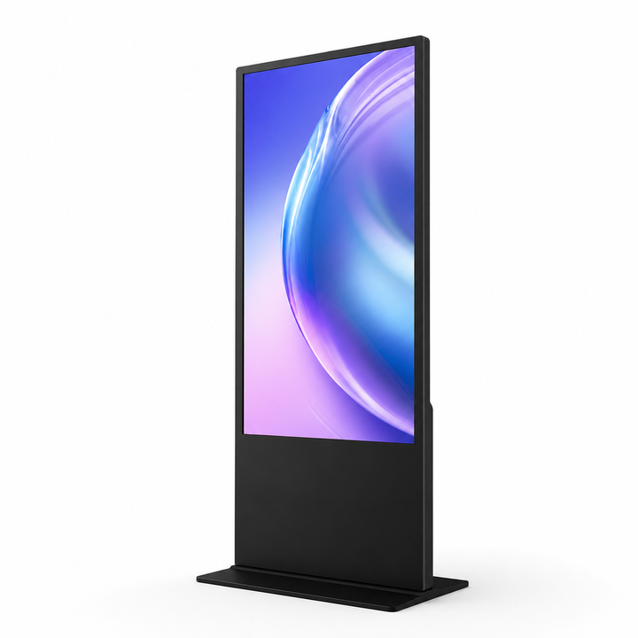Freestanding LCD Digital Poster Display with portrait 4K commercial screen and floor standing base