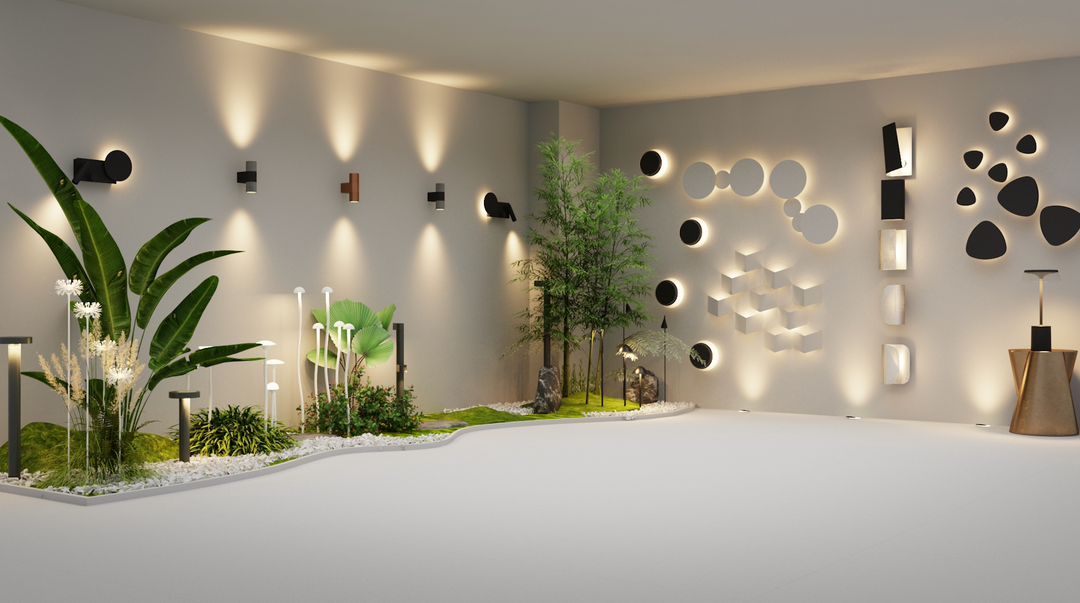 LED bollard light IP65 displayed in showroom as part of modern architectural lighting design