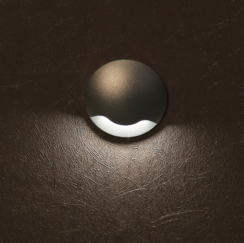 Anti glare LED step light installed on stairs for safe pathway lighting