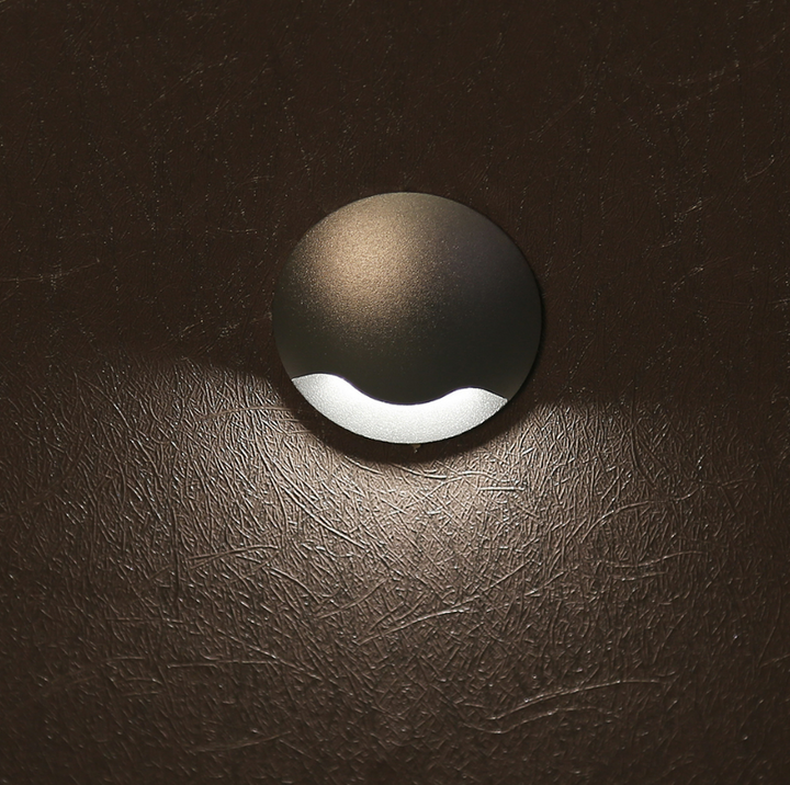 Anti glare LED step light installed on stairs for safe pathway lighting