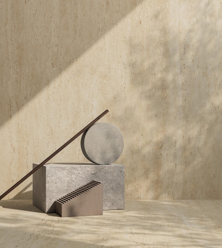 Linear Travertine architectural wall panels with minimalist interior styling