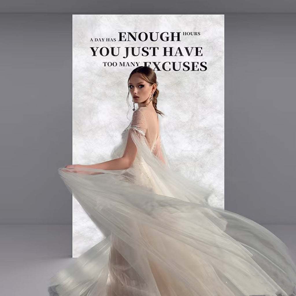 Lucretia backlit paper panel used as a bright feature wall for bridal photography and boutique displays.