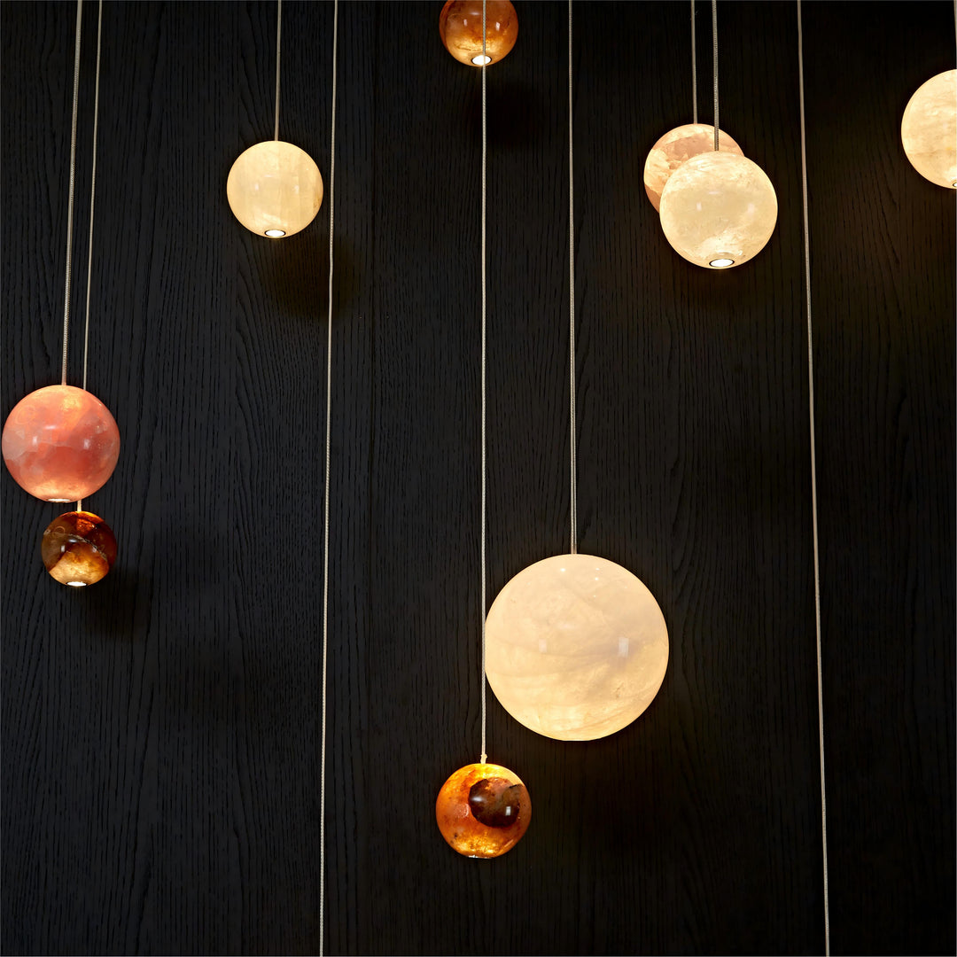 Custom Cosmos natural agate cluster pendant light featuring mixed agate colours for luxury interiors.