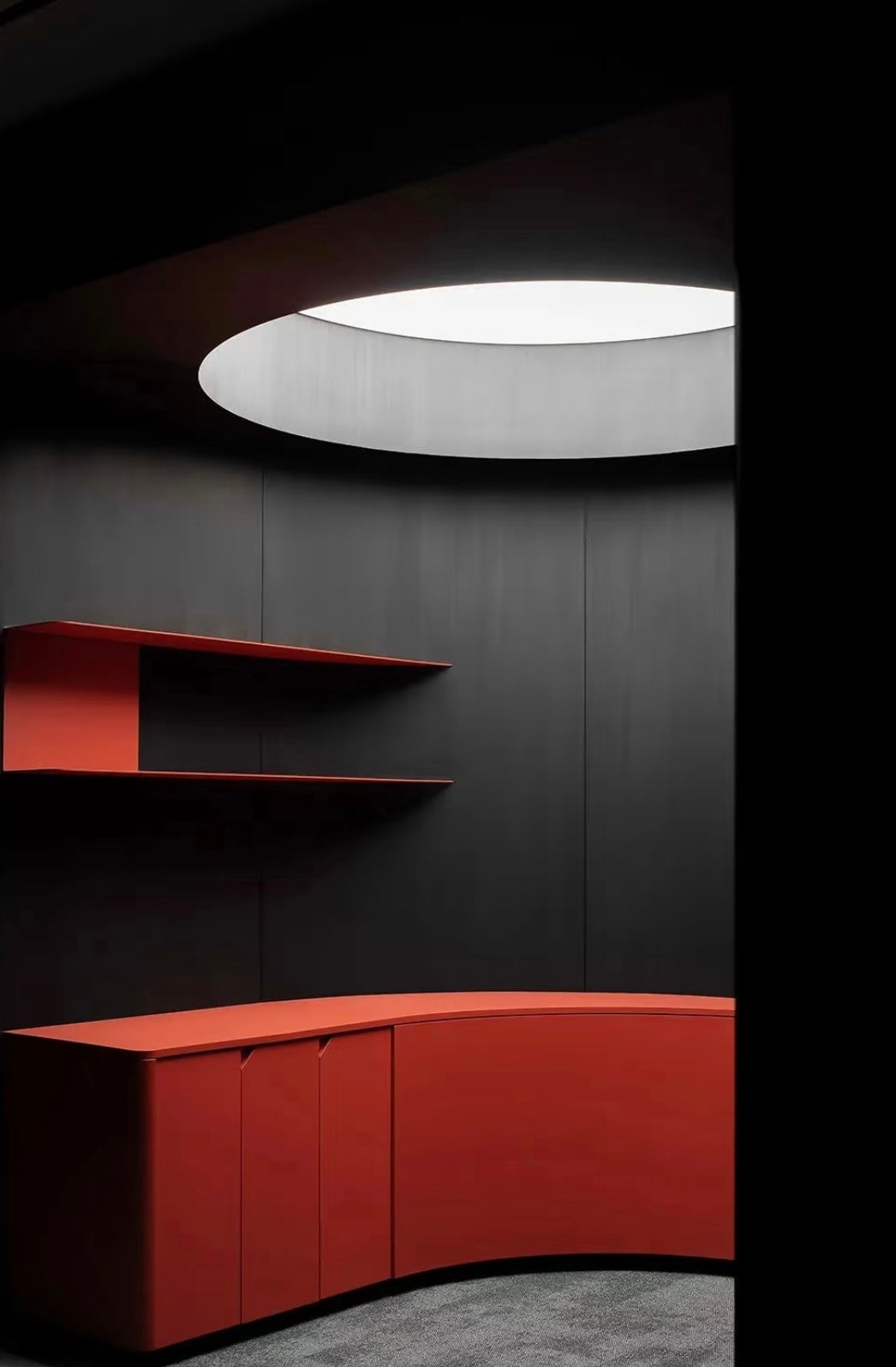 Lucretia hotel LED stretch ceiling featuring a round backlit panel for soft hospitality lighting.