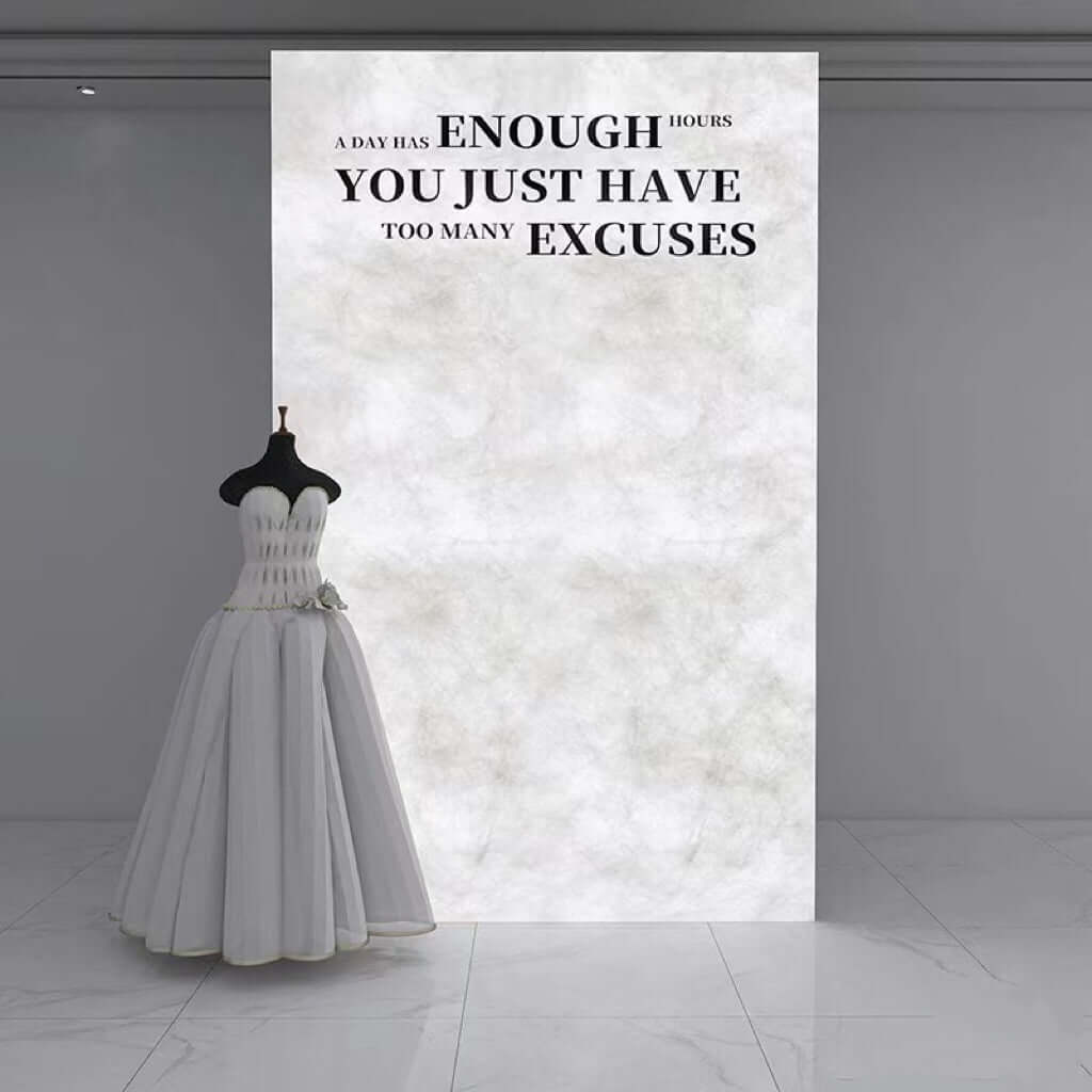 Lucretia LED paper light box panel creating a soft glowing bridal backdrop with even backlit illumination.