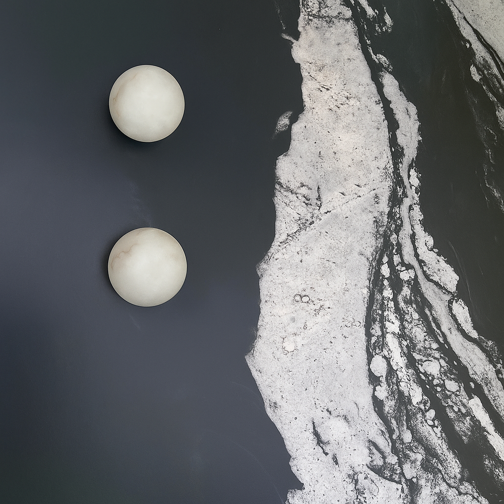 Bebe Alabaster Wall Light twin round alabaster spheres modern wall lamp for feature wall hallway bedside lighting