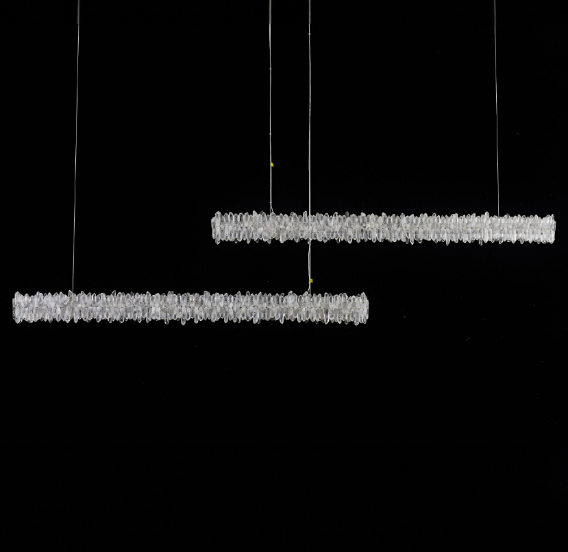 Belo Glacia crystal linear pendant showing single and double row configurations for refined modern architectural lighting