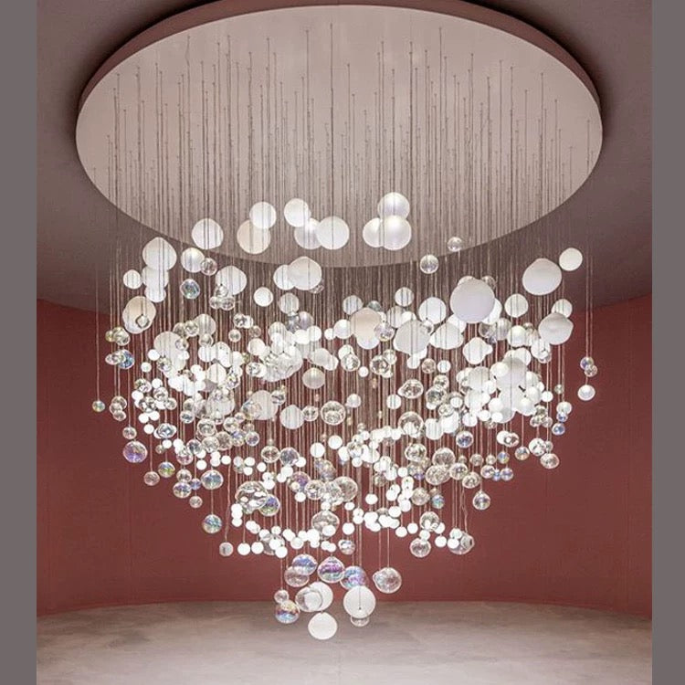 Lucretia Lighting BubbleGlow bespoke glass sphere chandelier installation for luxury interior spaces