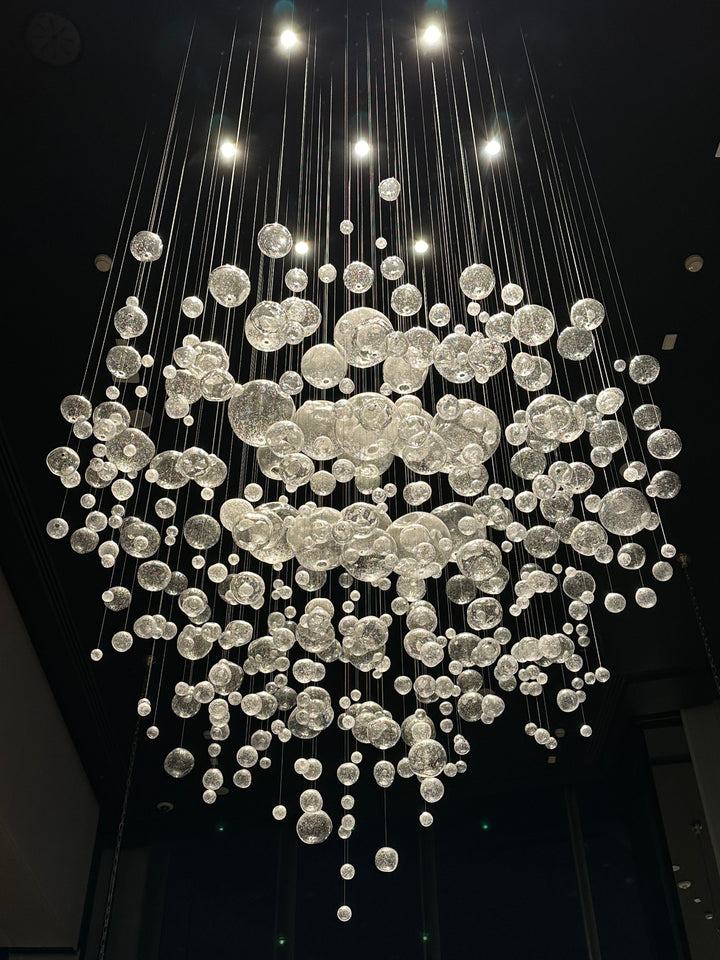 Lucretia Lighting BubbleGlow bespoke hanging glass sphere lighting cluster for architectural interiors