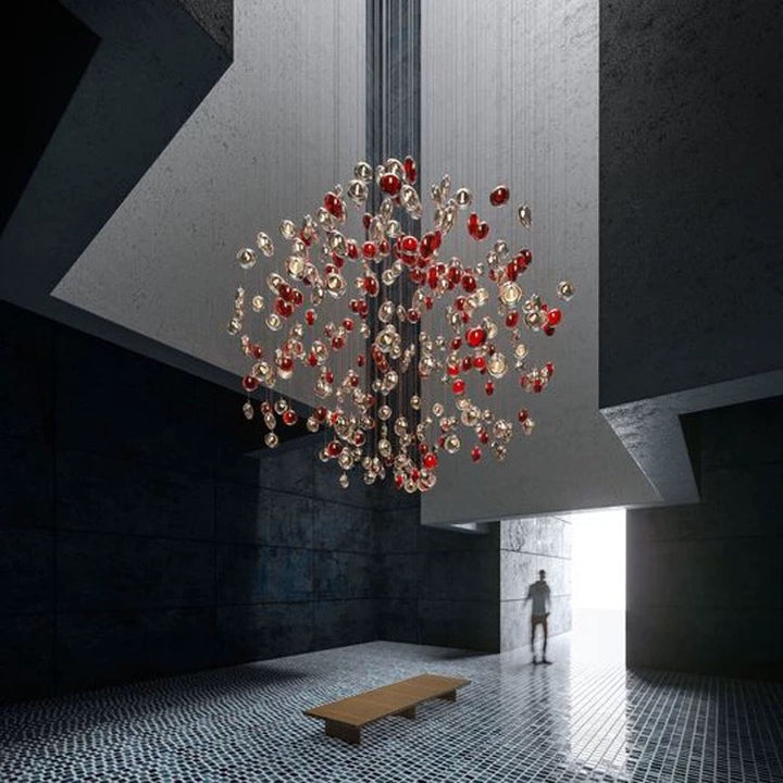 Lucretia Lighting BubbleGlow bespoke red glass sphere sculptural chandelier for modern feature spaces
