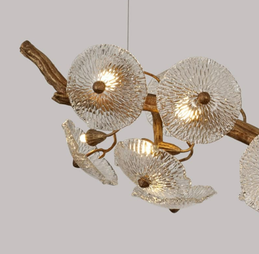 organic brass and glass petal Desert Rose chandelier by Lucretia Lighting for luxury designer interiors