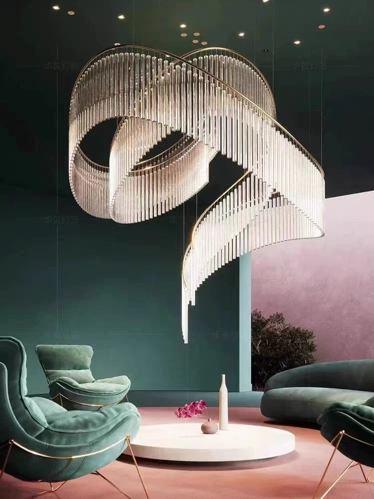 Lucretia Lighting Eden custom spiral pendant used as a luxury void chandelier in a designer interior