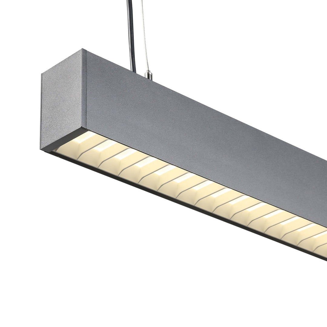 Lucretia Endless 6588 Pro grey linear LED light with baffle anti-glare optic, suspended commercial architectural lighting.