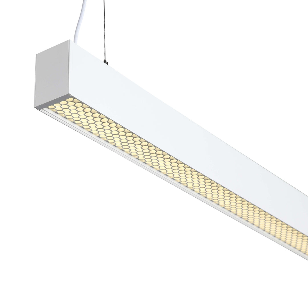 Lucretia Endless 6588 Pro white linear LED fitting featuring honeycomb anti-glare system for commercial interiors.