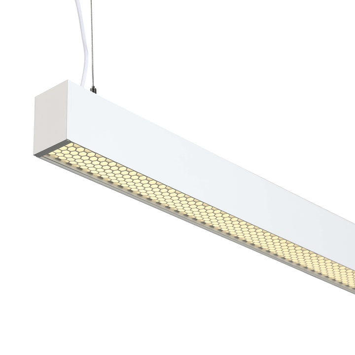 Lucretia Endless 6588 Pro white linear LED fitting featuring honeycomb anti-glare system for commercial interiors.