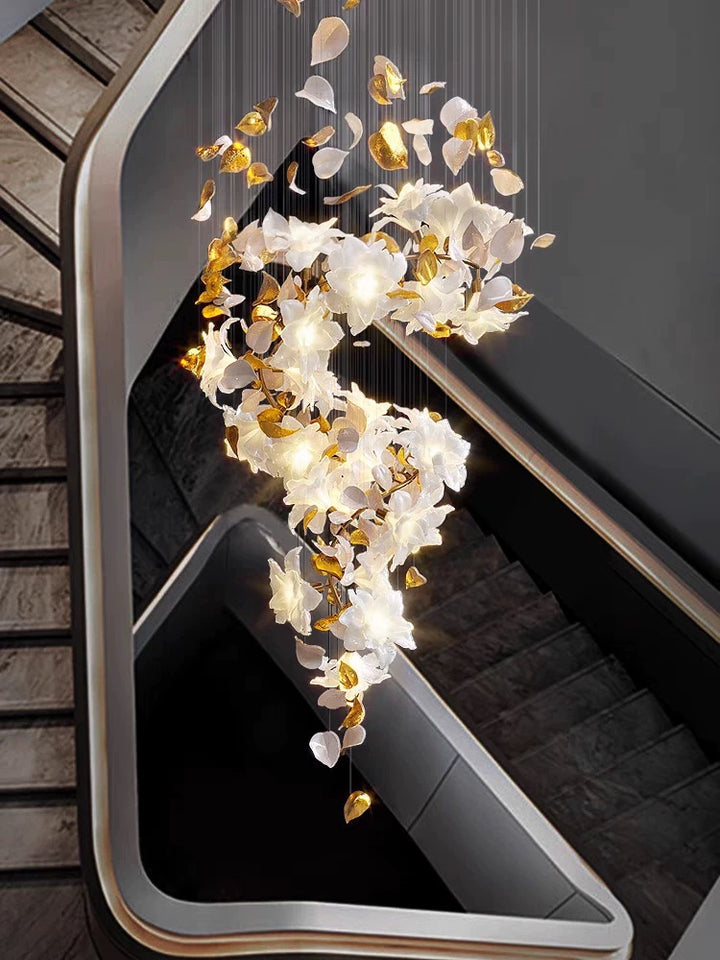 Lucretia Lighting Fall Floral custom floral chandelier used as a luxury void feature light in modern interiors