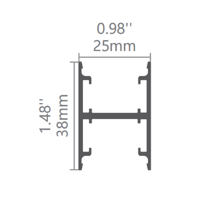 Technical dimension drawing of the FlexCurve 25H 25mm LED linear profile from Lucretia Lighting
