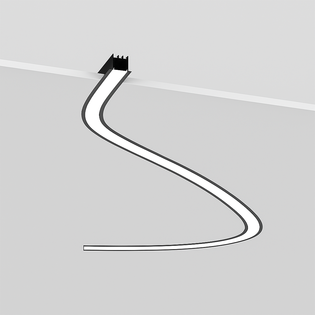 Lucretia Lighting FlexCurve CR35 bendable LED linear light with large curved architectural lighting profile