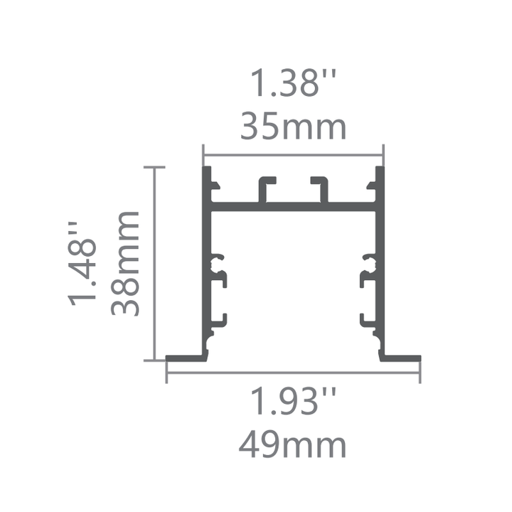 Technical dimension diagram of the Lucretia Lighting FlexCurve CR35 bendable LED linear light, 49mm profile