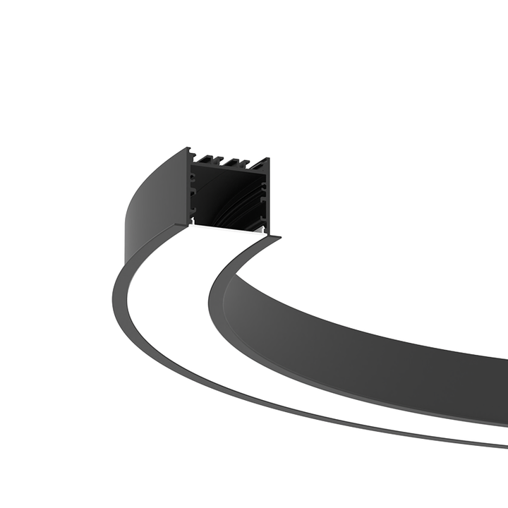 Cross-section detail of Lucretia Lighting FlexCurve CR50N recessed curved LED linear light for architectural ceilings