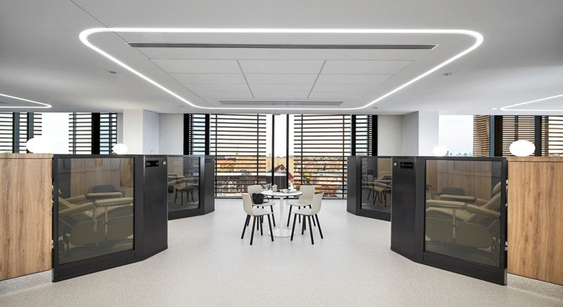 FlexCurve CRX80 recessed curved LED linear lighting used in a commercial interior with seamless architectural integration