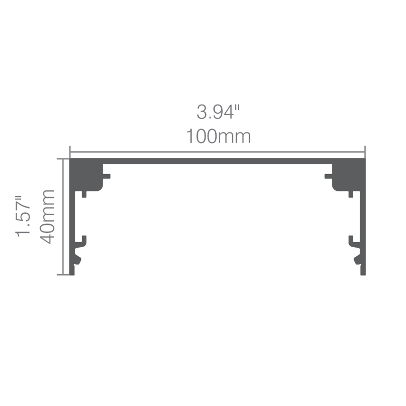 FlexCurve CX100 curved LED linear light profile showing 100mm width and 40mm height dimensions