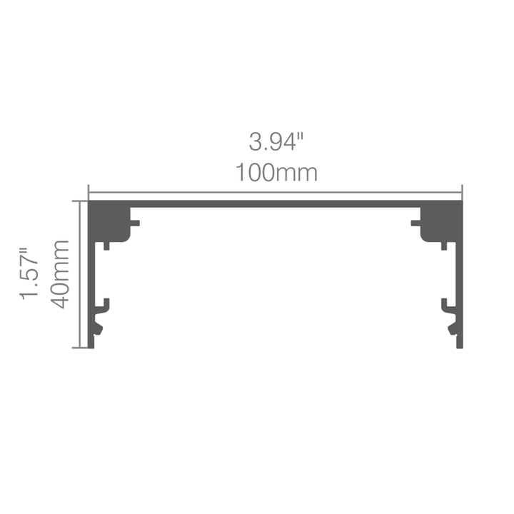 FlexCurve CX100 curved LED linear light profile showing 100mm width and 40mm height dimensions