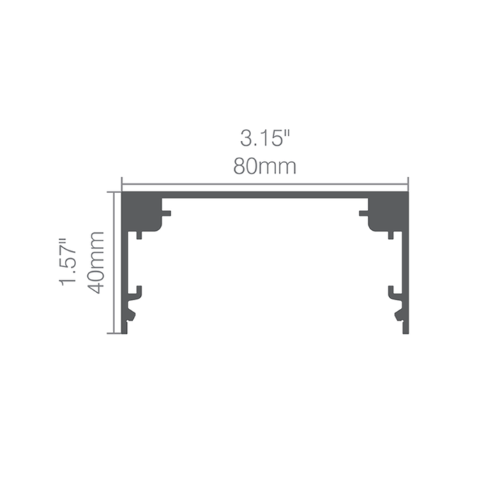 FlexCurve CX80 LED linear light profile showing 80mm width and 40mm height technical dimensions
