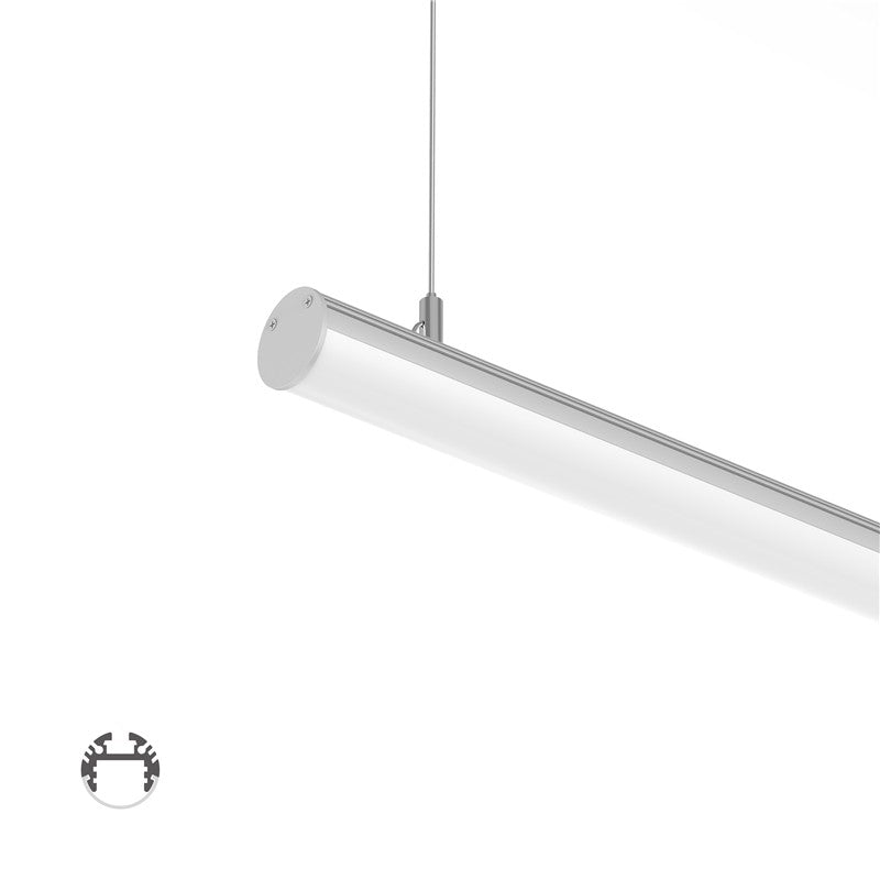FlexGlow R24 round 24mm LED linear light suspended from ceiling providing soft 360 degree illumination