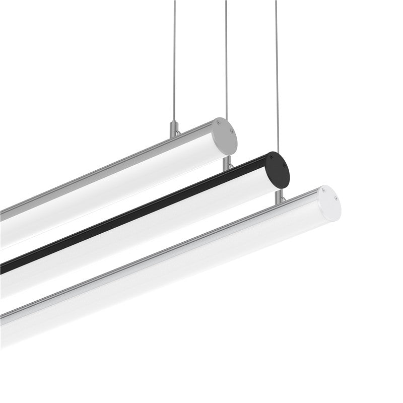 FlexGlow R24 round LED linear lights in multiple finishes showing minimal architectural tube design
