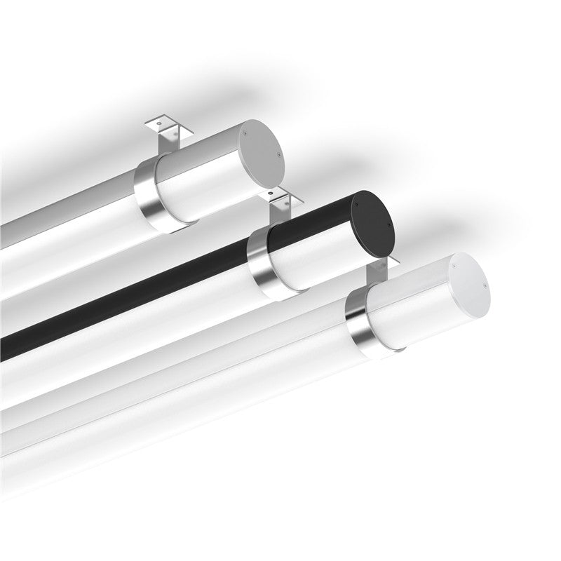 Multiple FlexGlow R34 round LED linear lights shown as wardrobe and shelving lighting fixtures