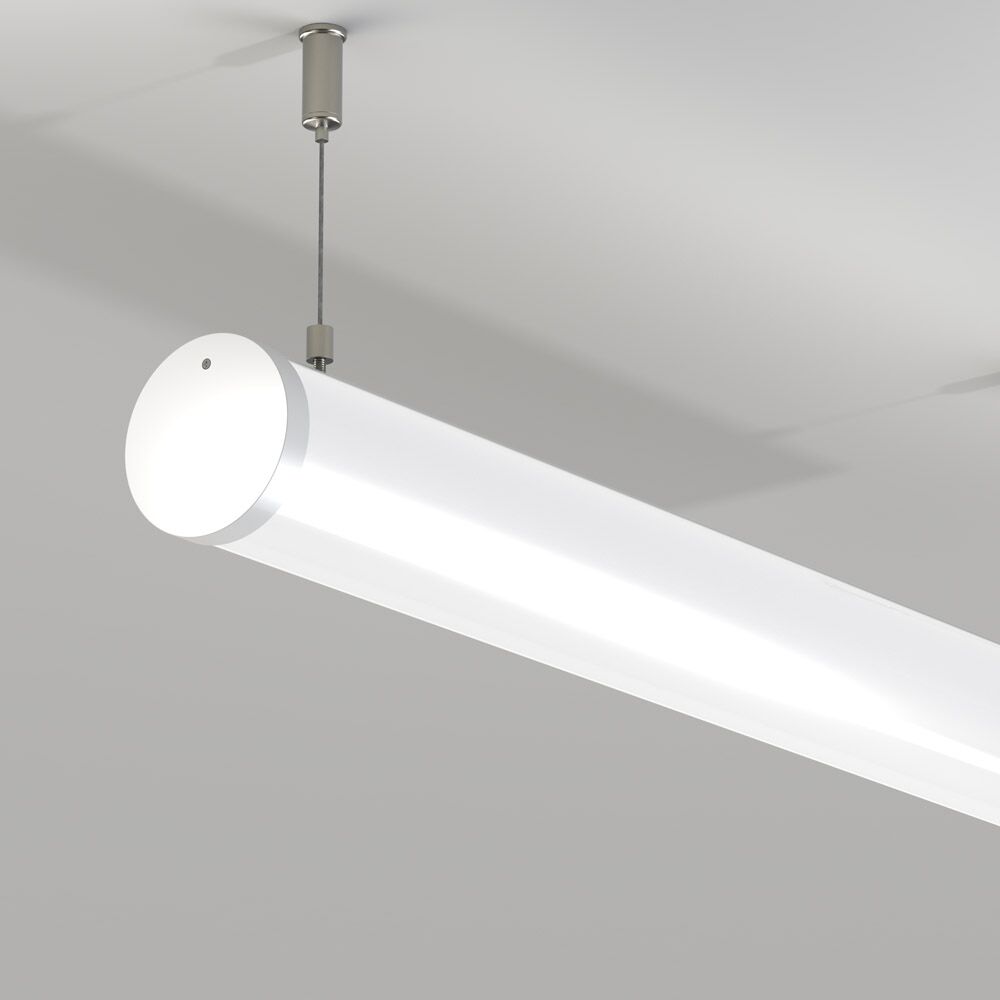 FlexGlow R60 round 60mm suspended LED linear light providing uniform 360-degree illumination for commercial interiors